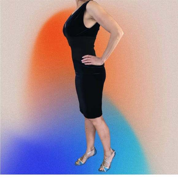 Bebe Blue Velvet deep v neck sexy midi dress XS - Picture 5 of 8